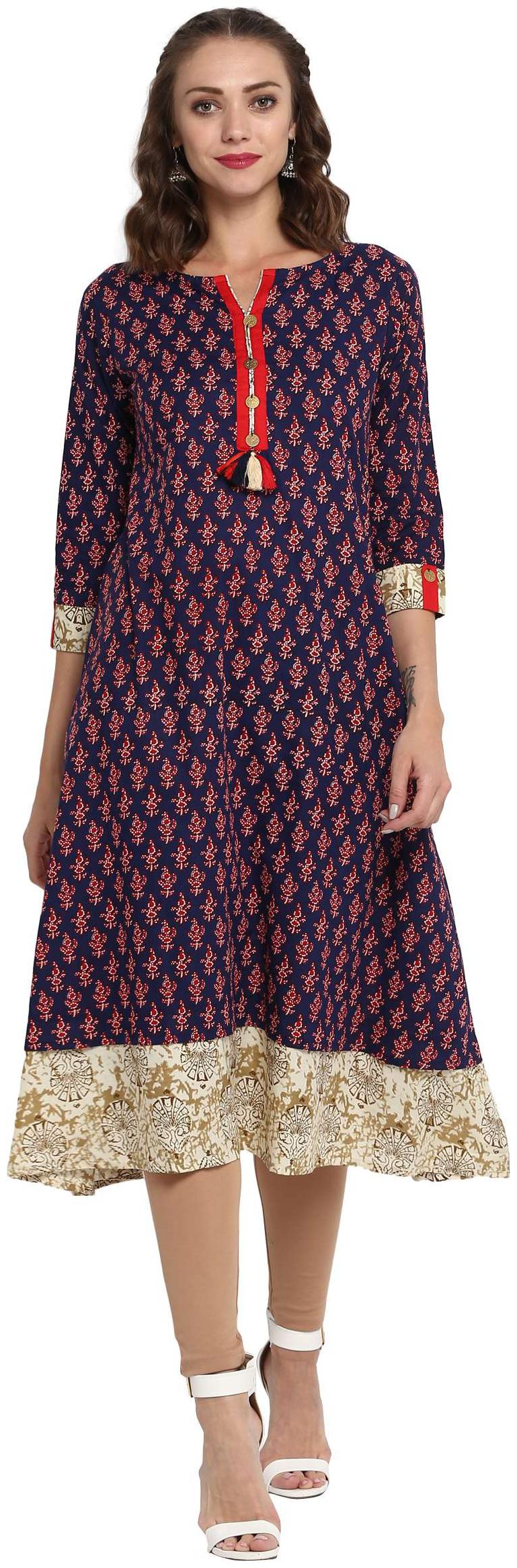 

Mytri Women Blue Cotton Anarkali Kurtis