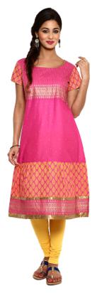 

Mytri Women s Pink Cambric Printed A-Line Kurta