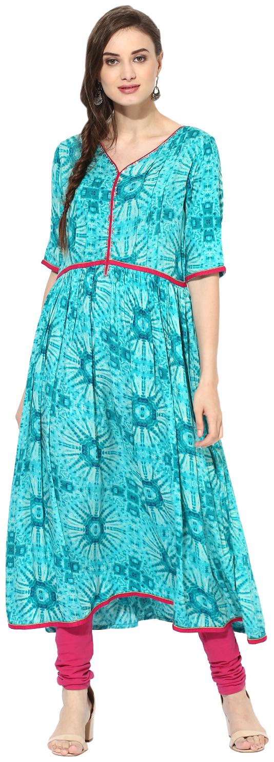 

MYTRI Women Turquoise Printed Straight Kurta