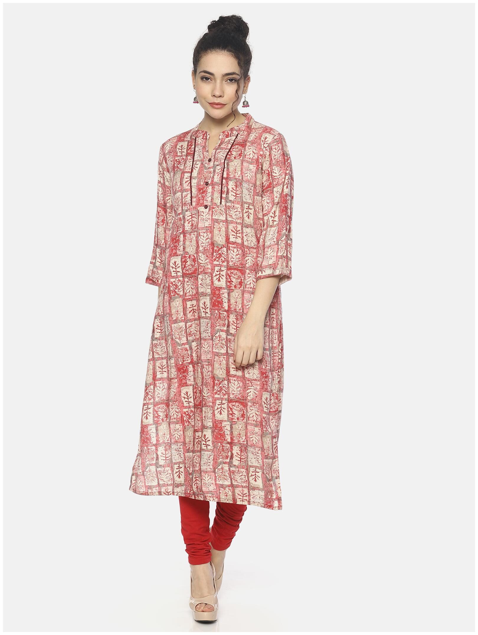 

Mytri Women Pink Abstract Straight Kurta