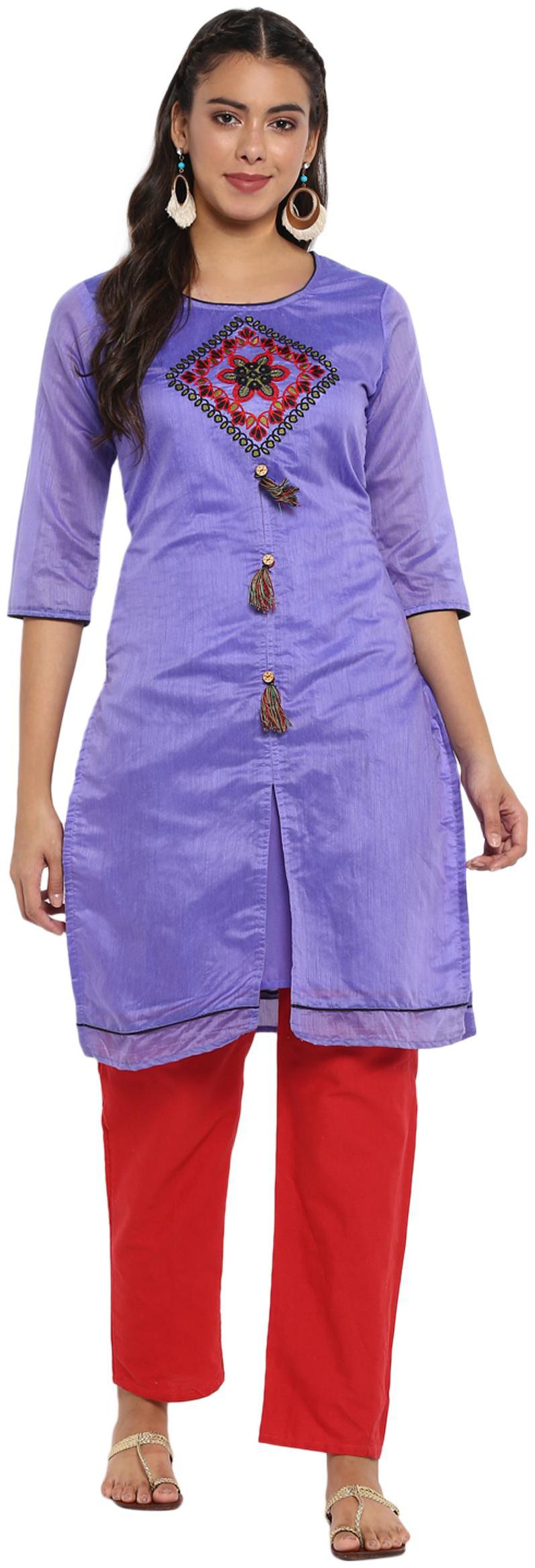 

MYTRI Women Purple Solid Straight Kurti