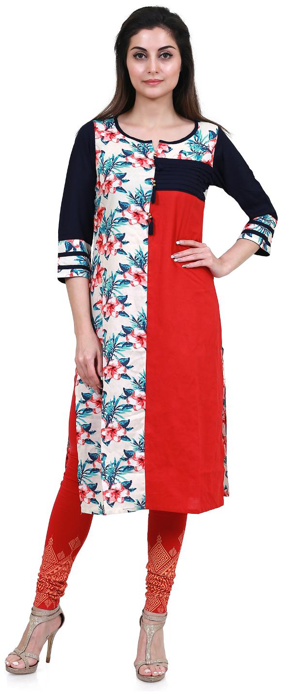 

Mytri Women s Multi Rayon Printed Straight Kurta