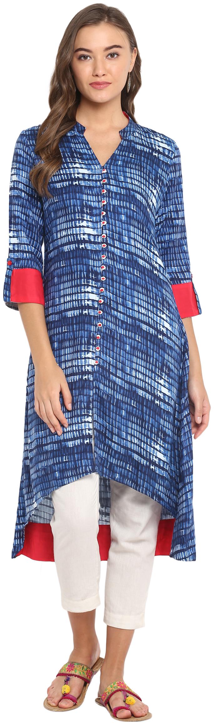 

Mytri Women Rayon Printed Blue Kurta
