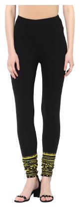 

Mytri Women s Black Cotton Lycra Knitted Printed Slim Fit Leggings