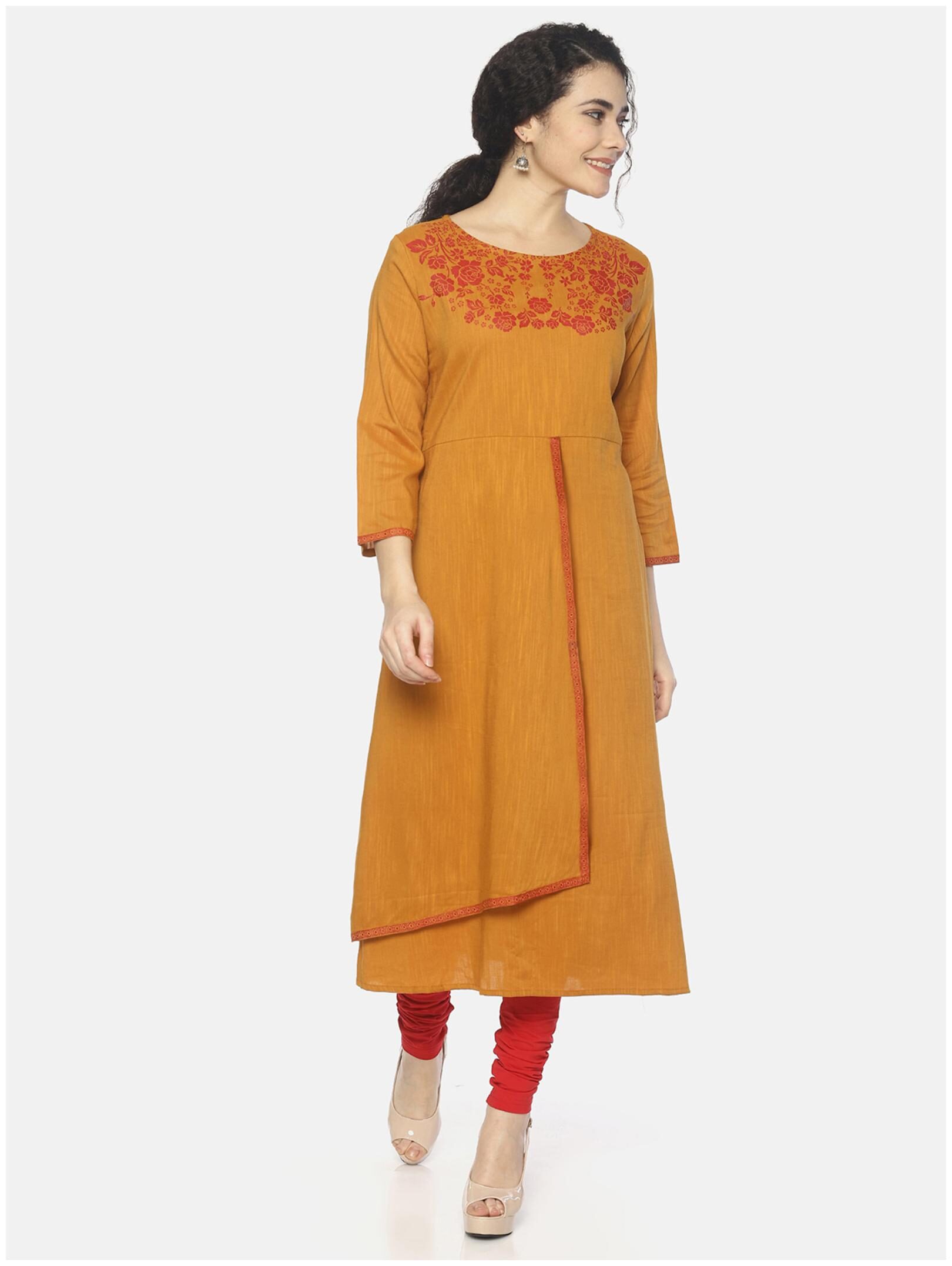 

Mytri Women Rayon A Line Kurta -Yellow