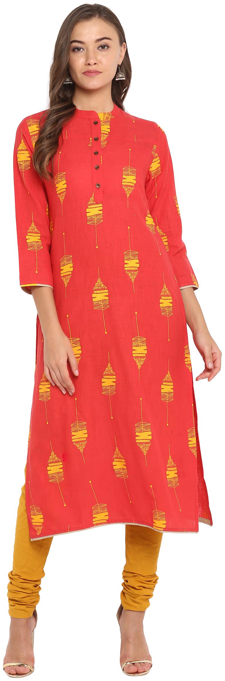 

MYTRI Women Pink Printed Straight Kurta