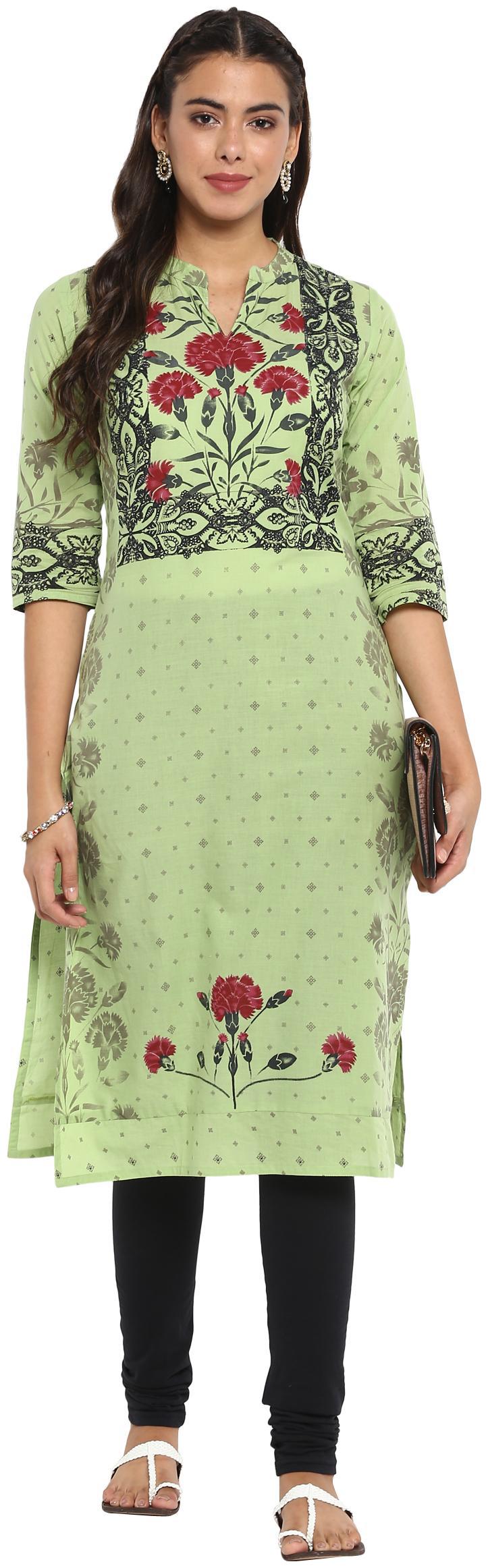 

MYTRI Women Green Floral Straight Kurti