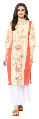 

MYTRI Women Orange Floral Straight Kurta