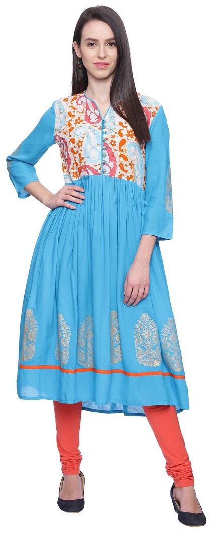

MYTRI Women Turquoise Printed Anarkali Kurta