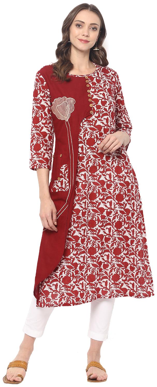 

MYTRI Women Red Solid Straight Kurta
