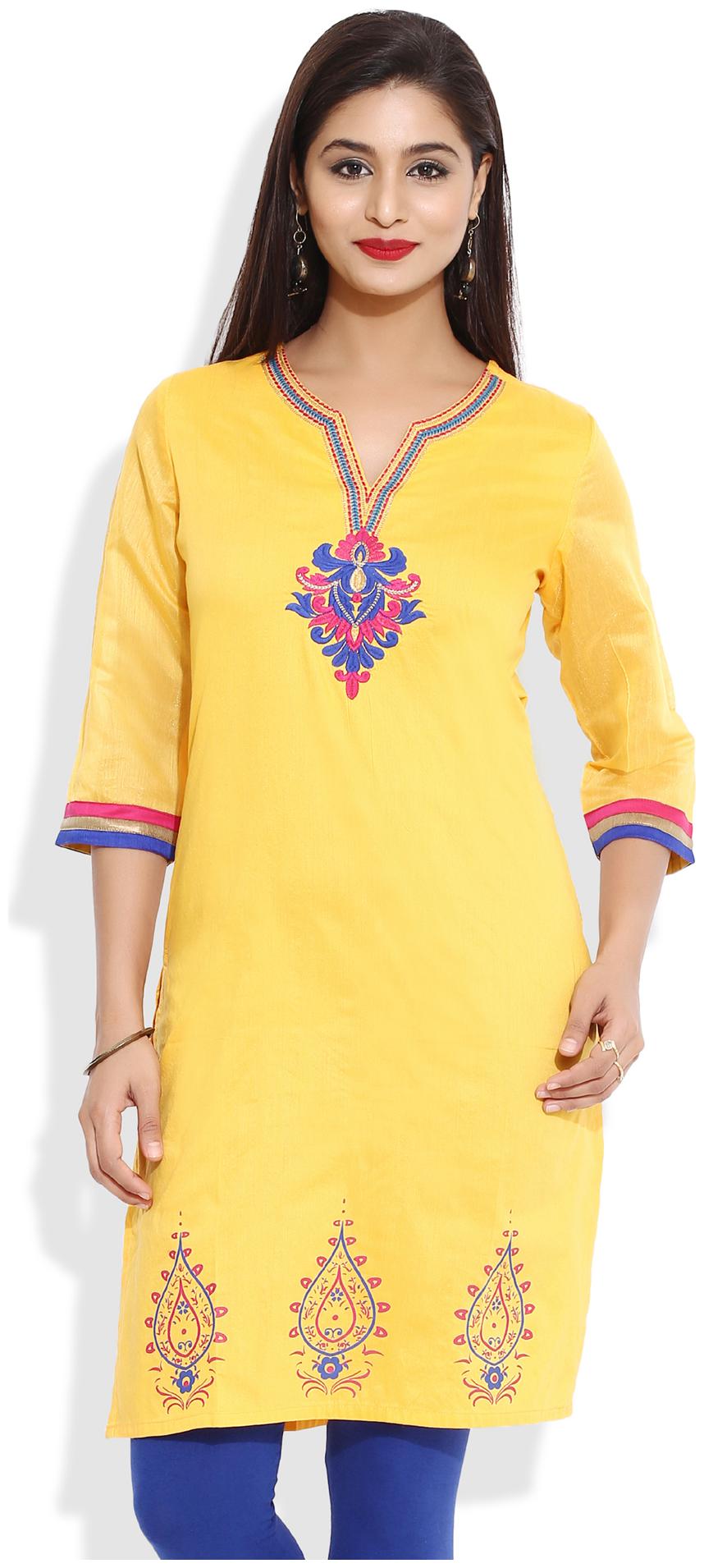 

MYTRI Women Yellow Embroidered Anarkali Kurta