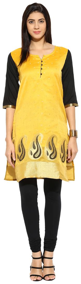 

MYTRI Women Yellow Printed Straight Kurta