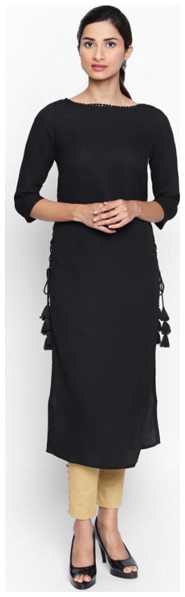

NAARI 3 4 Sleeve Black Russian Moss Crepe Embroidered Kurti For Women s
