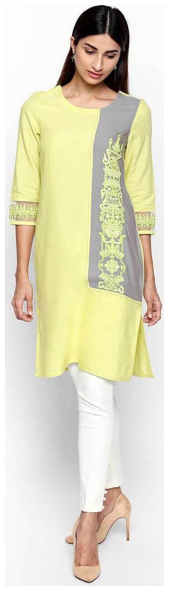 

NAARI 3 4 Sleeve Green Linolio Embroidered Kurti For Women s