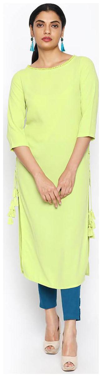 

NAARI 3 4 Sleeve Green Russian Moss Crepe Solid Kurti For Women s