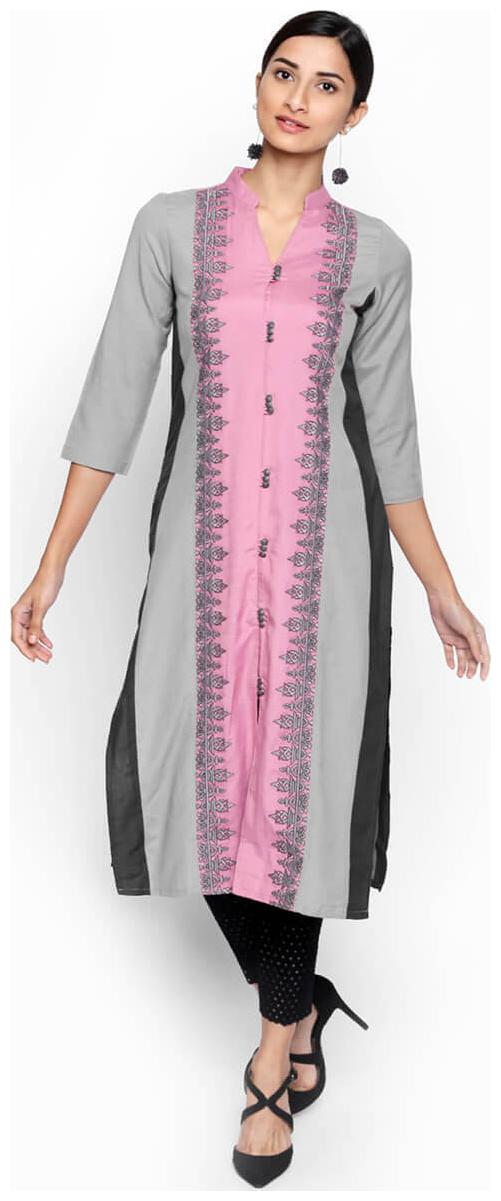 

NAARI 3 4 Sleeve Wine Linolio Embroidered Kurti For Women s