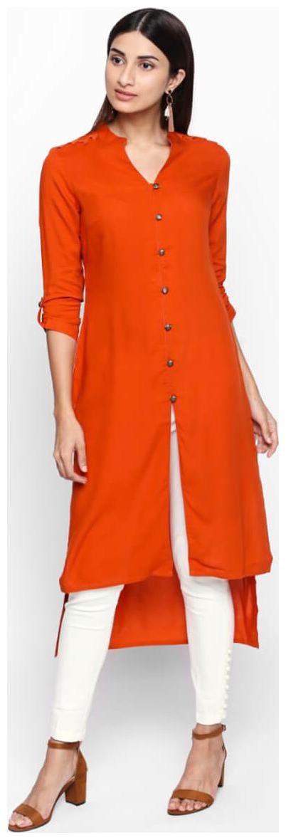 

NAARI 3 4 Sleeve Rust Rayon Solid Kurti For Women s