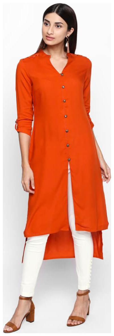 

NAARI 3 4 Sleeve Rust Rayon Solid Kurti For Women s