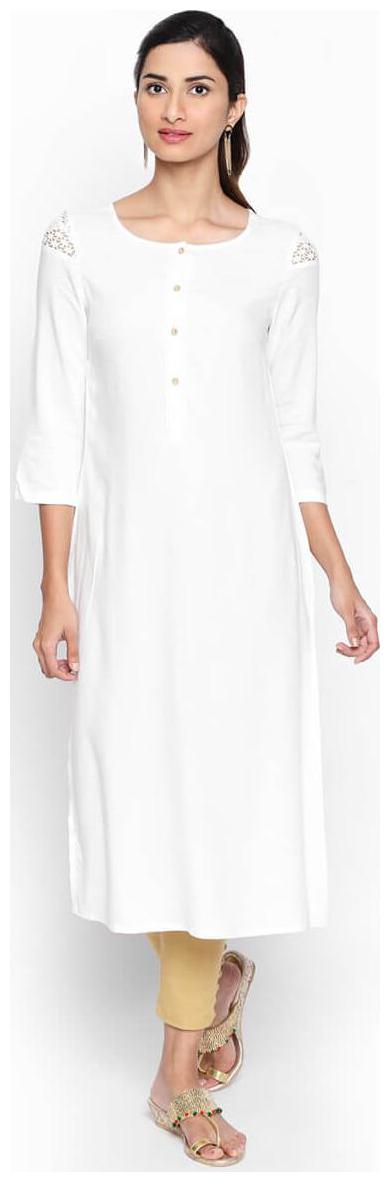 

NAARI 3 4 Sleeve Off White Rayon Embroidered Kurti For Women s