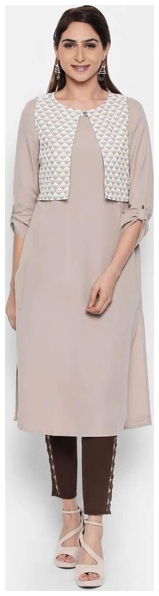 

NAARI 3 4 Sleeve Grey Linolio Embroidered Kurti For Women s
