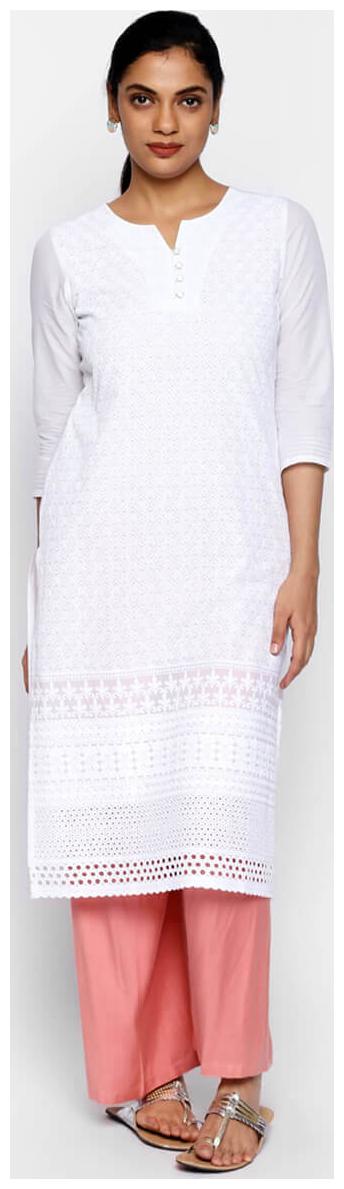 

NAARI 3 4 Sleeve White Cambric Embroidered Kurti For Women s