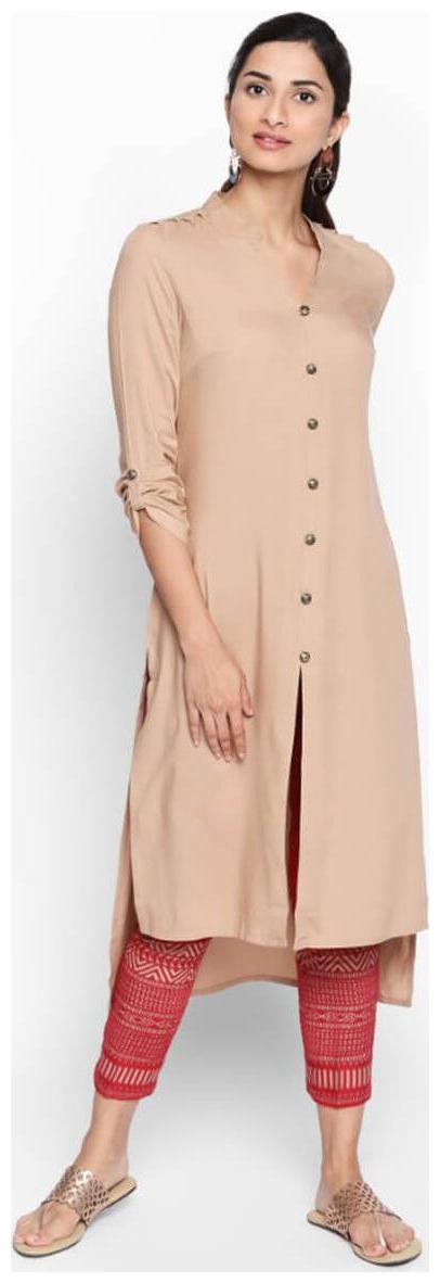 

NAARI 3 4 Sleeve Beige Rayon Solid Kurti For Women s