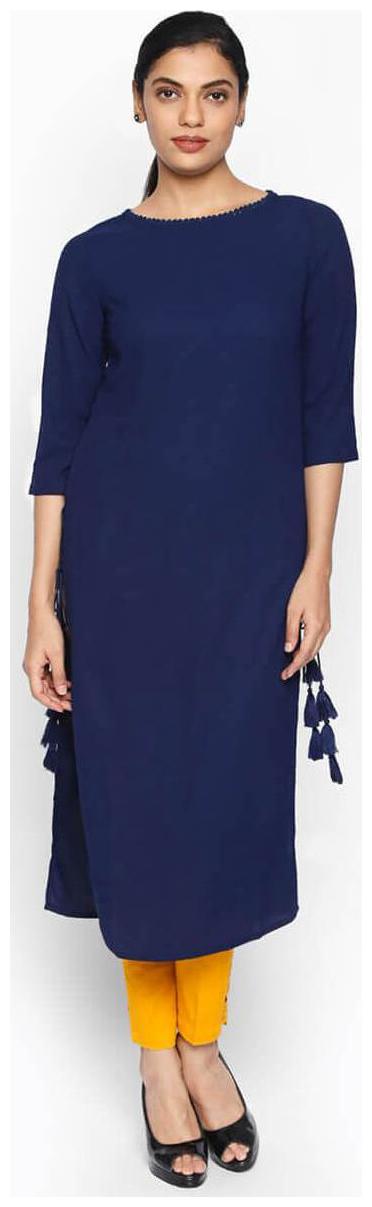 

NAARI 3 4 Sleeve Blue Russian Moss Crepe Solid Kurti For Women s