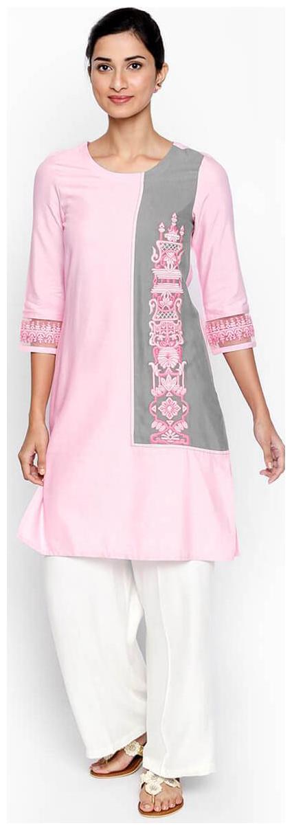 

NAARI 3 4 Sleeve Pink Linolio Embroidered Kurti For Women s