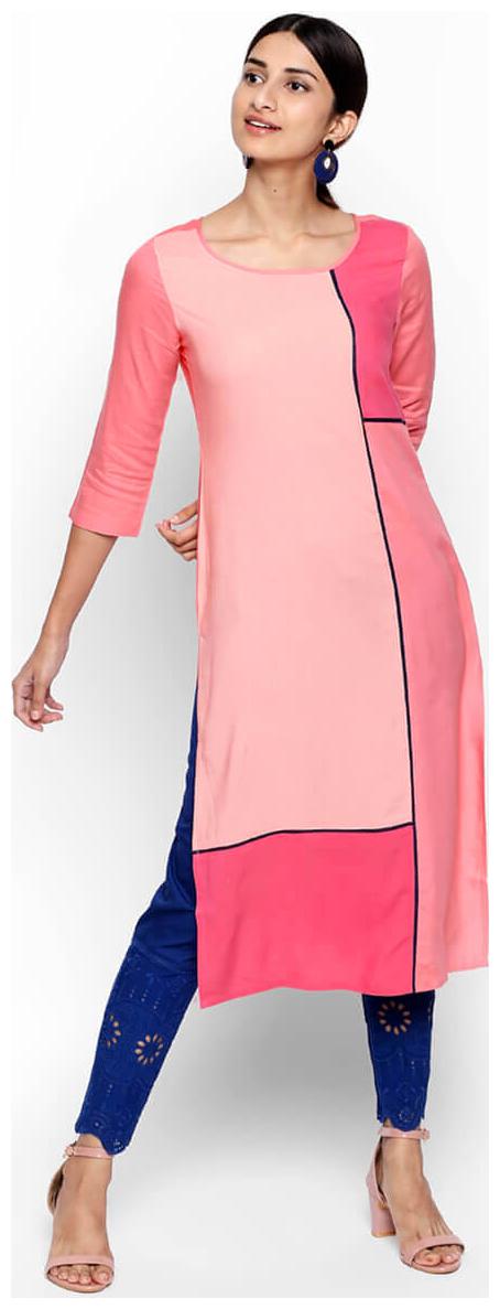 

NAARI 3 4 Sleeve Pink Rayon Solid Kurti For Women s