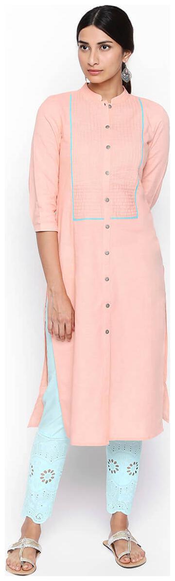 

NAARI 3 4 Sleeve Peach Cotton Slub Solid Kurti For Women s