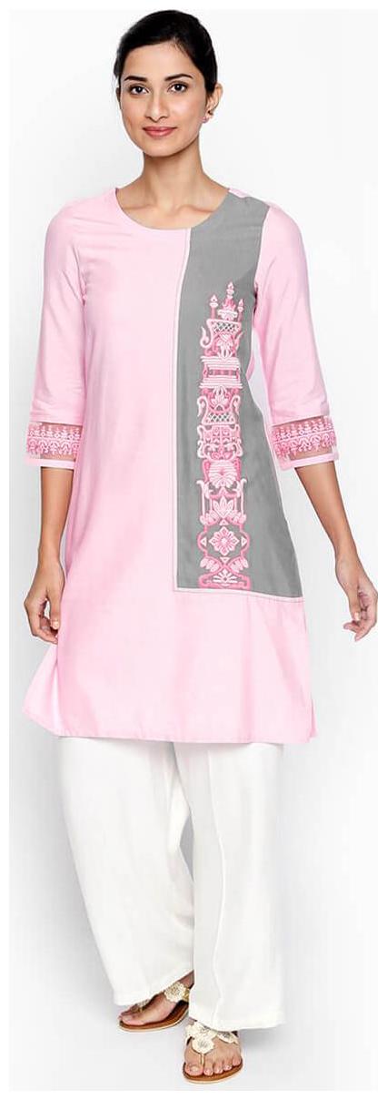 

NAARI 3 4 Sleeve Pink Linolio Embroidered Kurti For Women s