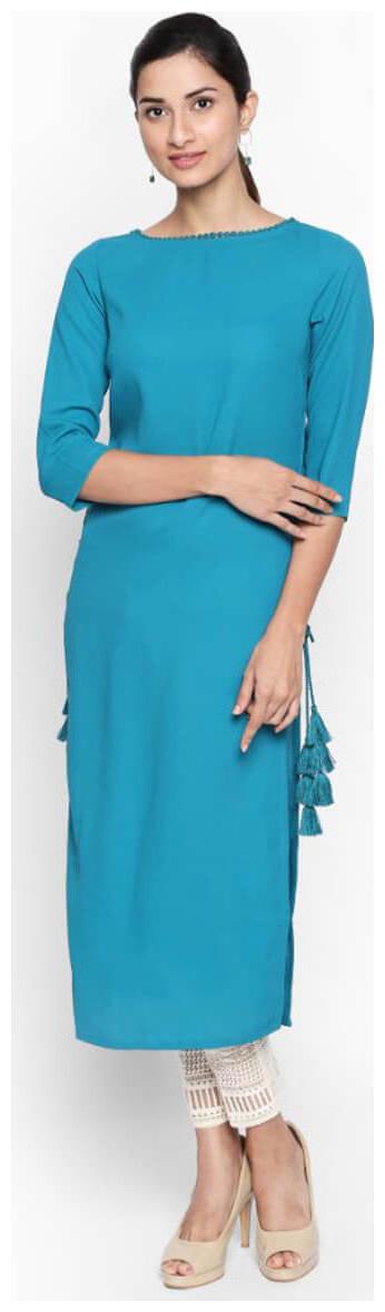 

NAARI 3 4 Sleeve Turq Russian Moss Crepe Embroidered Kurti For Women s