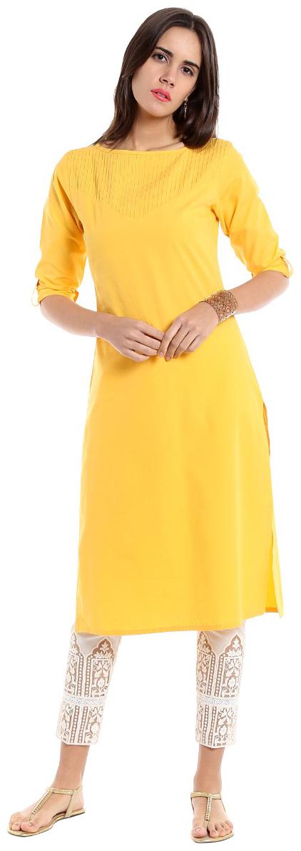 

NAARI Women Solid Regular tunic - Yellow