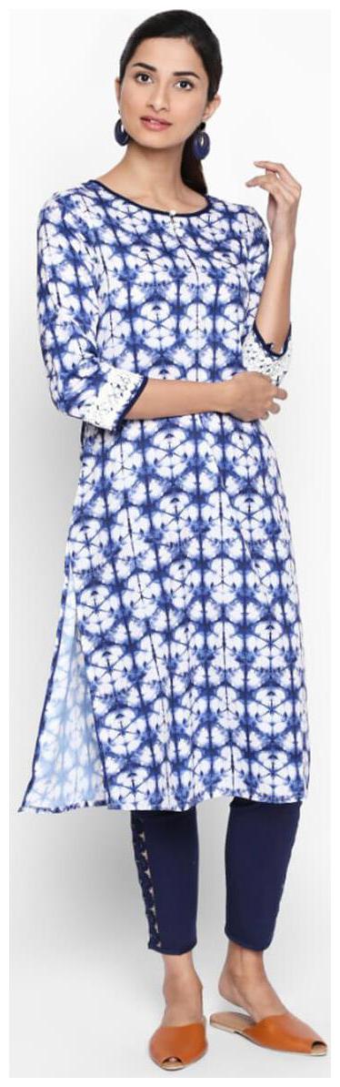 

NAARI 3 4 Sleeve Blue American Crepe Embroidered Kurti For Women s