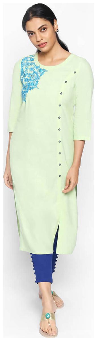 

NAARI 3 4 Sleeve Green Linolio Embroidered Kurti For Women s