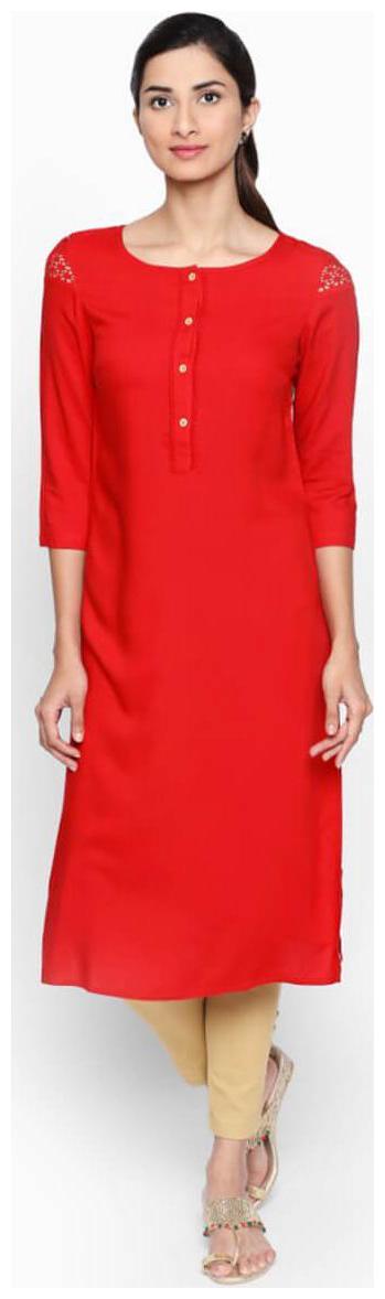 

NAARI 3 4 Sleeve Red Rayon Embroidered Kurti For Women s