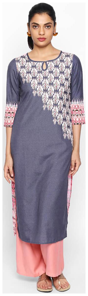 

NAARI 3 4 Sleeve Grey Poplin Embroidered Kurti For Women s