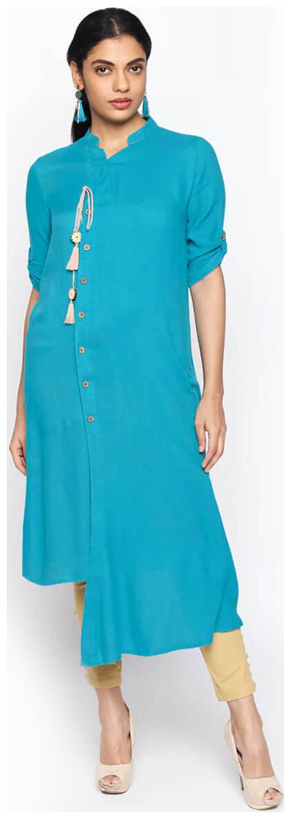 

NAARI 3 4 Sleeve Peach Rayon Moss Solid Kurti For Women s