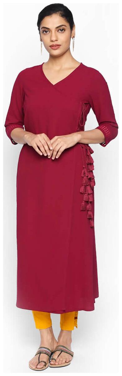 

NAARI 3 4 Sleeve Wine Russian Moss Crepe Solid Kurti For Women s