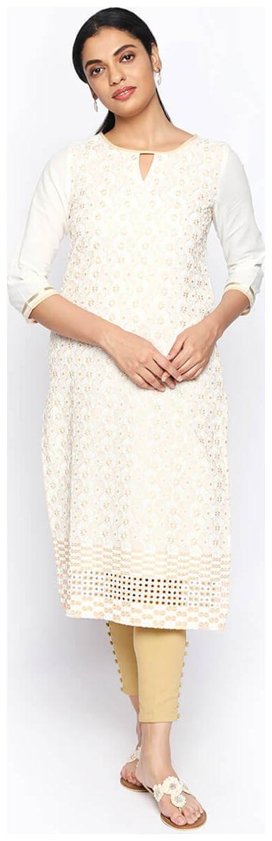 

NAARI 3 4 Sleeve Cream Cambric Embroidered Kurti For Women s