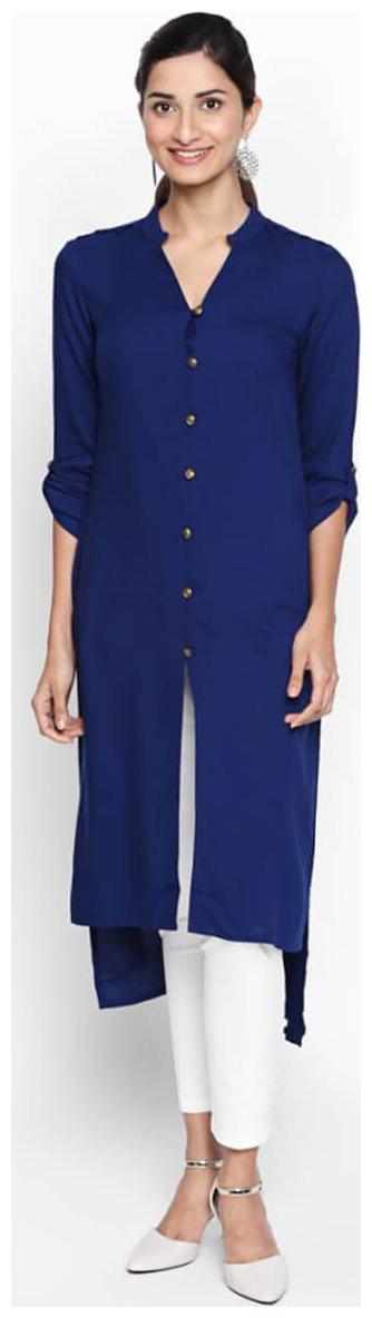 

NAARI 3 4 Sleeve Blue Rayon Solid Kurti For Women s