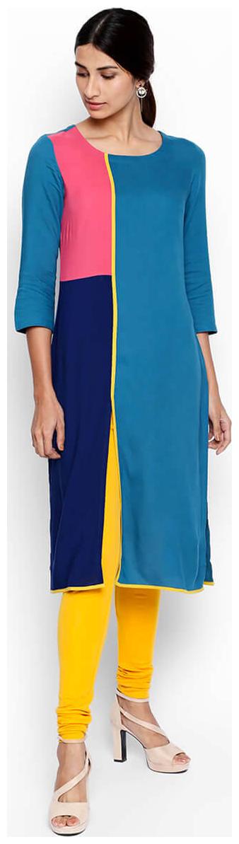

NAARI 3 4 Sleeve Teal Rayon Solid Kurti For Women s
