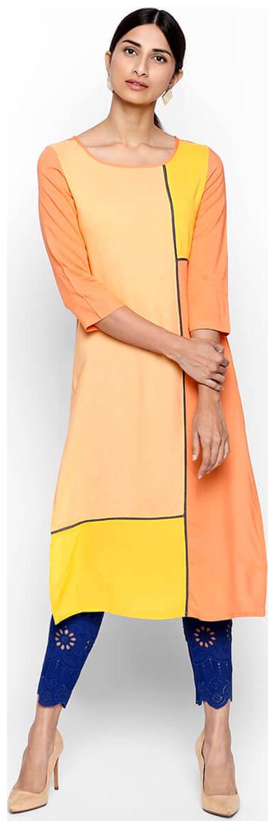 

NAARI 3 4 Sleeve Coral Rayon Solid Kurti For Women s
