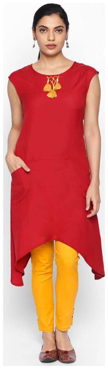 

NAARI 3 4 Sleeve Red Linolio Embroidered Kurti For Women s
