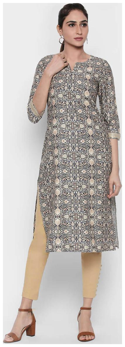 

NAARI 3 4 Sleeve Blue American Crepe Printed Kurti For Women s