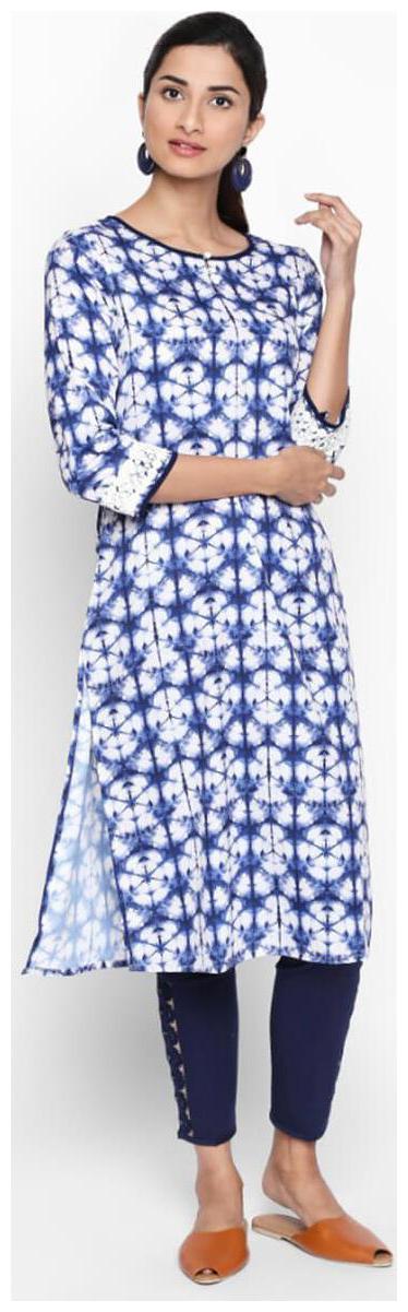 

NAARI 3 4 Sleeve Blue American Crepe Embroidered Kurti For Women s
