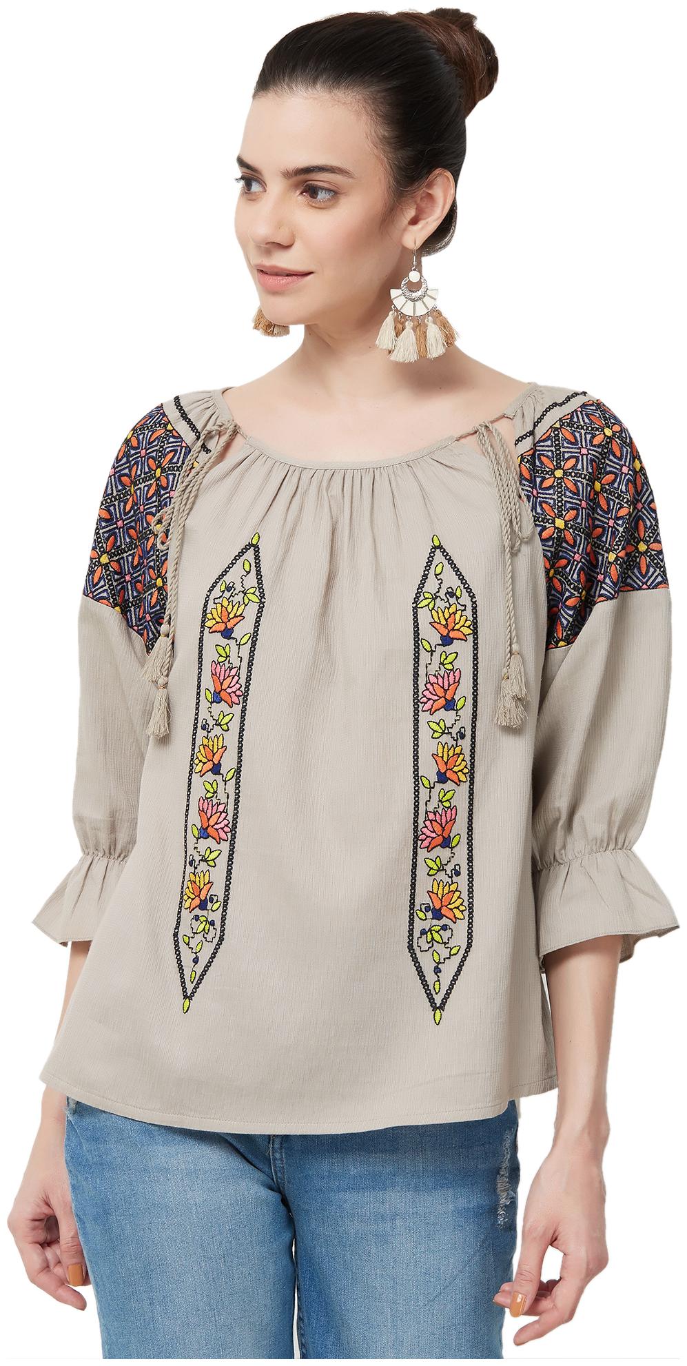 

NAARI Women Printed Regular top - Grey