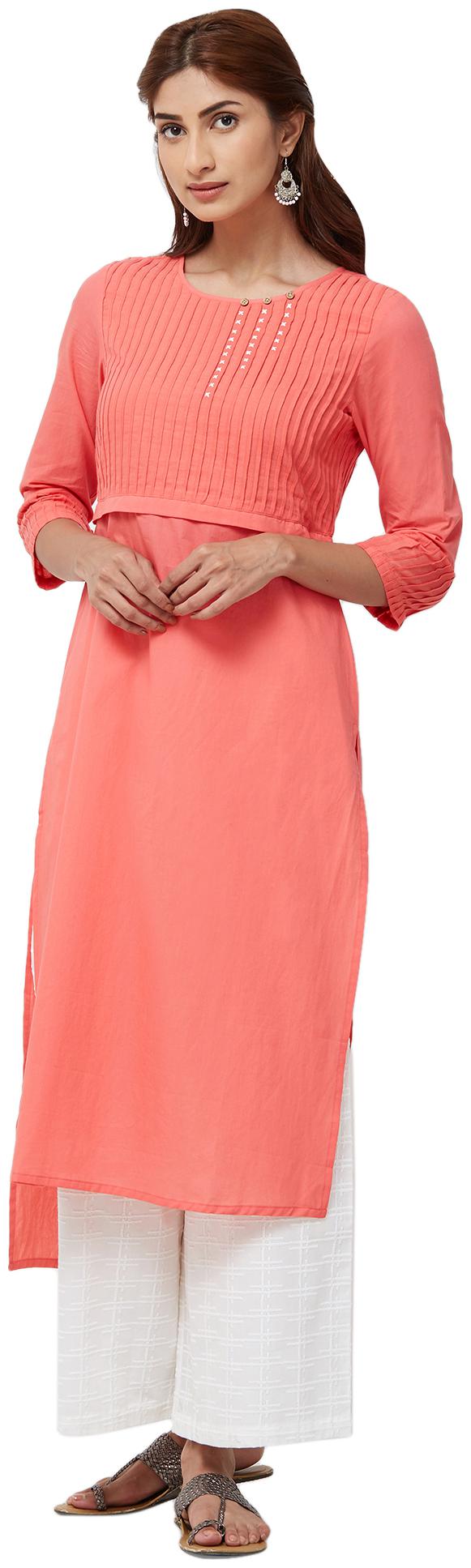 

NAARI 3 4th Sleeve 80 S Cotton Fabric Solid Kurti For Women
