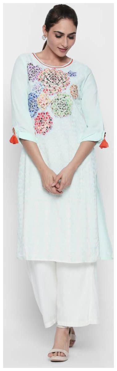 

NAARI Aqua 3 4 Sleeve Rayon Fabric Embroidered Kurti For Women s