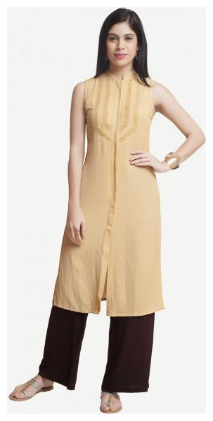 

NAARI Women Beige Solid Straight Kurti